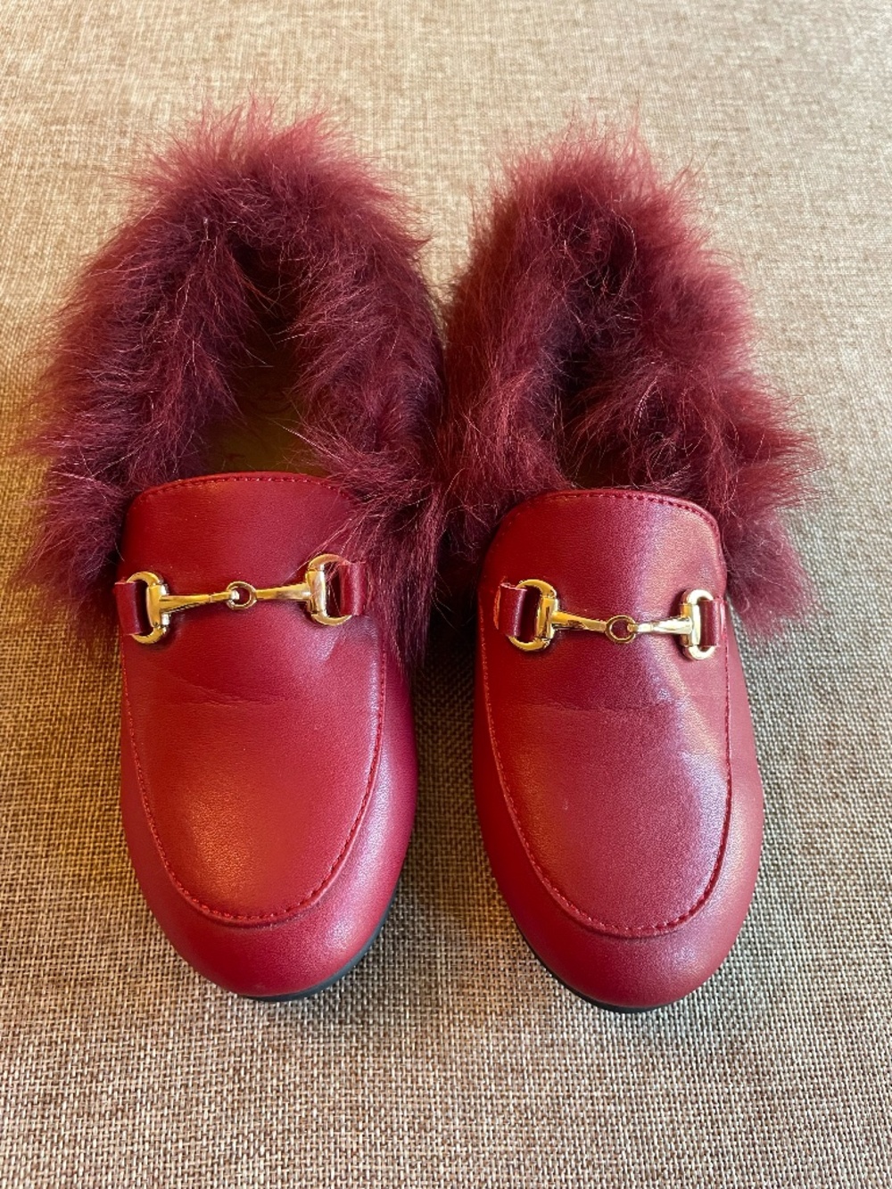 Little Legends Red Leather Fur Loafer